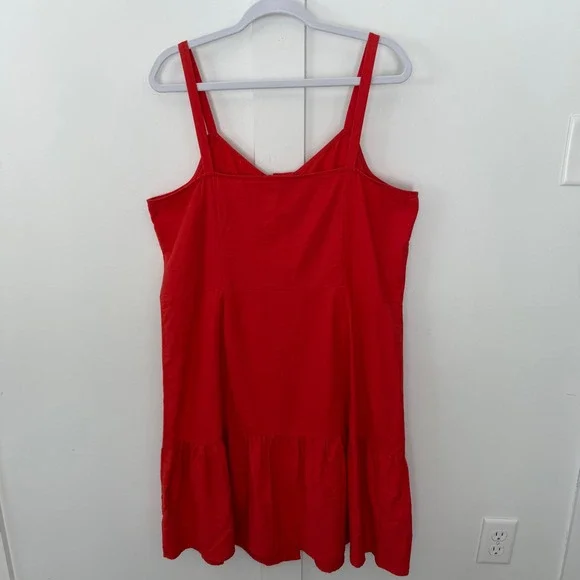 New Loft Red Flounce Dress Red Button Down Sleeveless Ruffle Cotton XL NWT - Picture 7 of 13